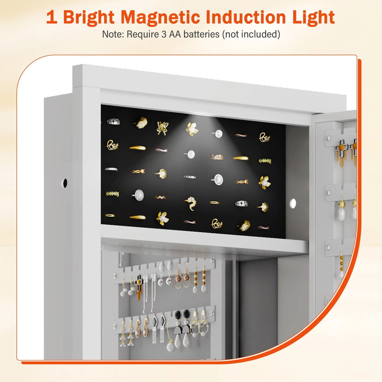 Kavey Mirror Jewelry Cabinet With LED Light Wall Mount