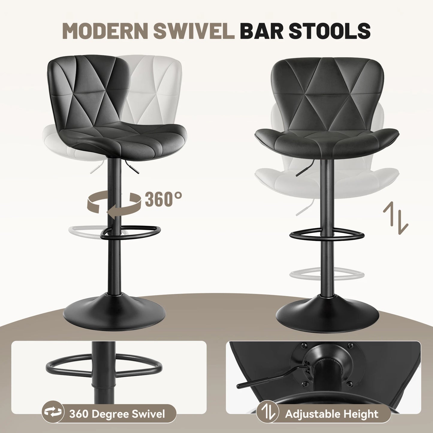 Bar Chairs 360 Degree Adjustable Faux Leather Backrest