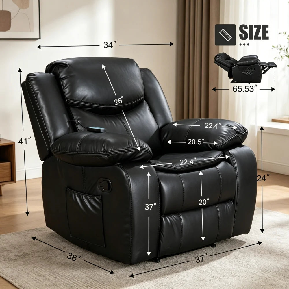 Faux Leather Massage Recliner With 8 Point Vibration And Heating