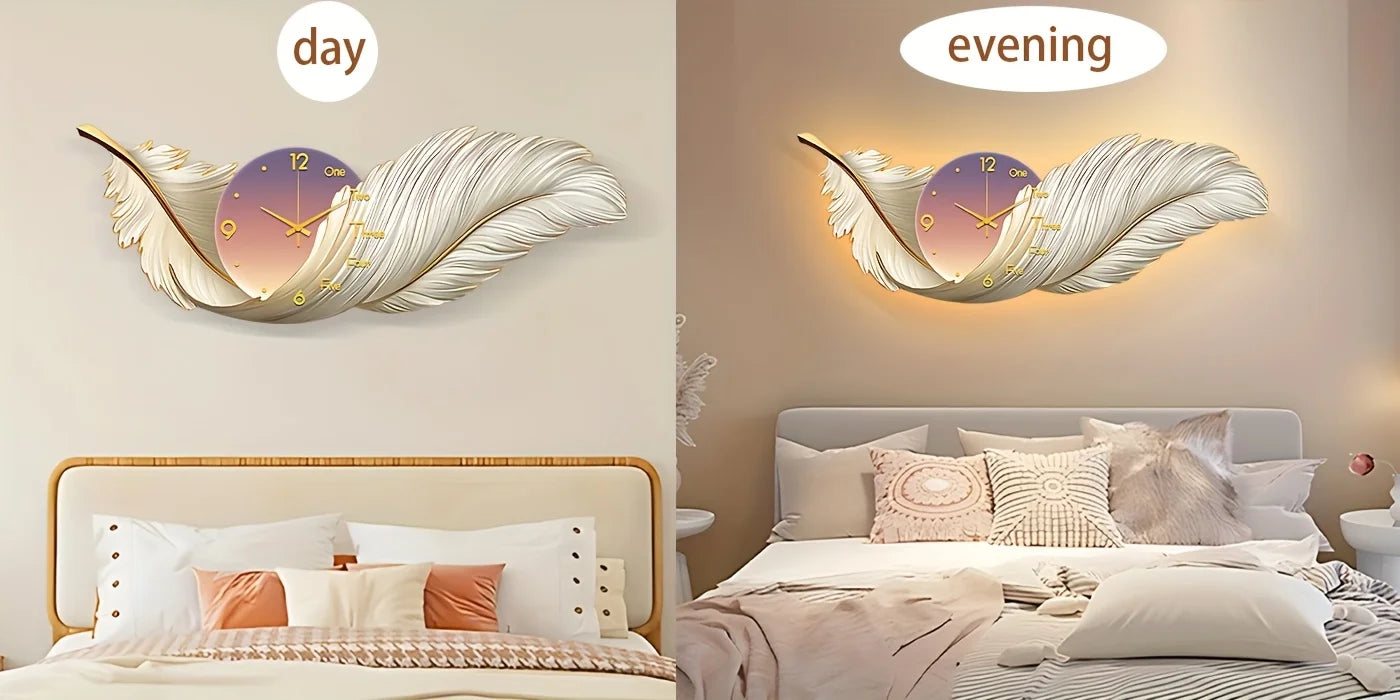 Feather Themed Wall Clock With Soft LED Lights
