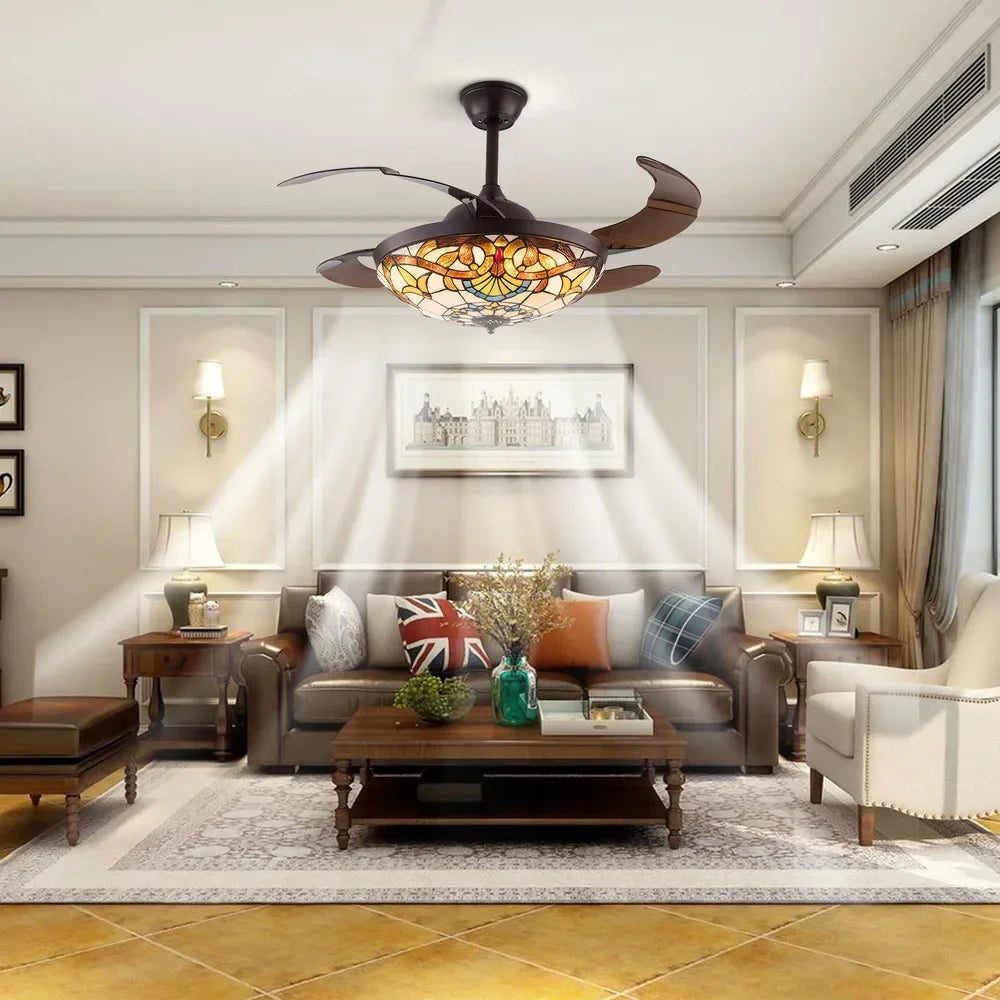 Tiffany Style Ceiling Fan With Light Remote 3 Speed