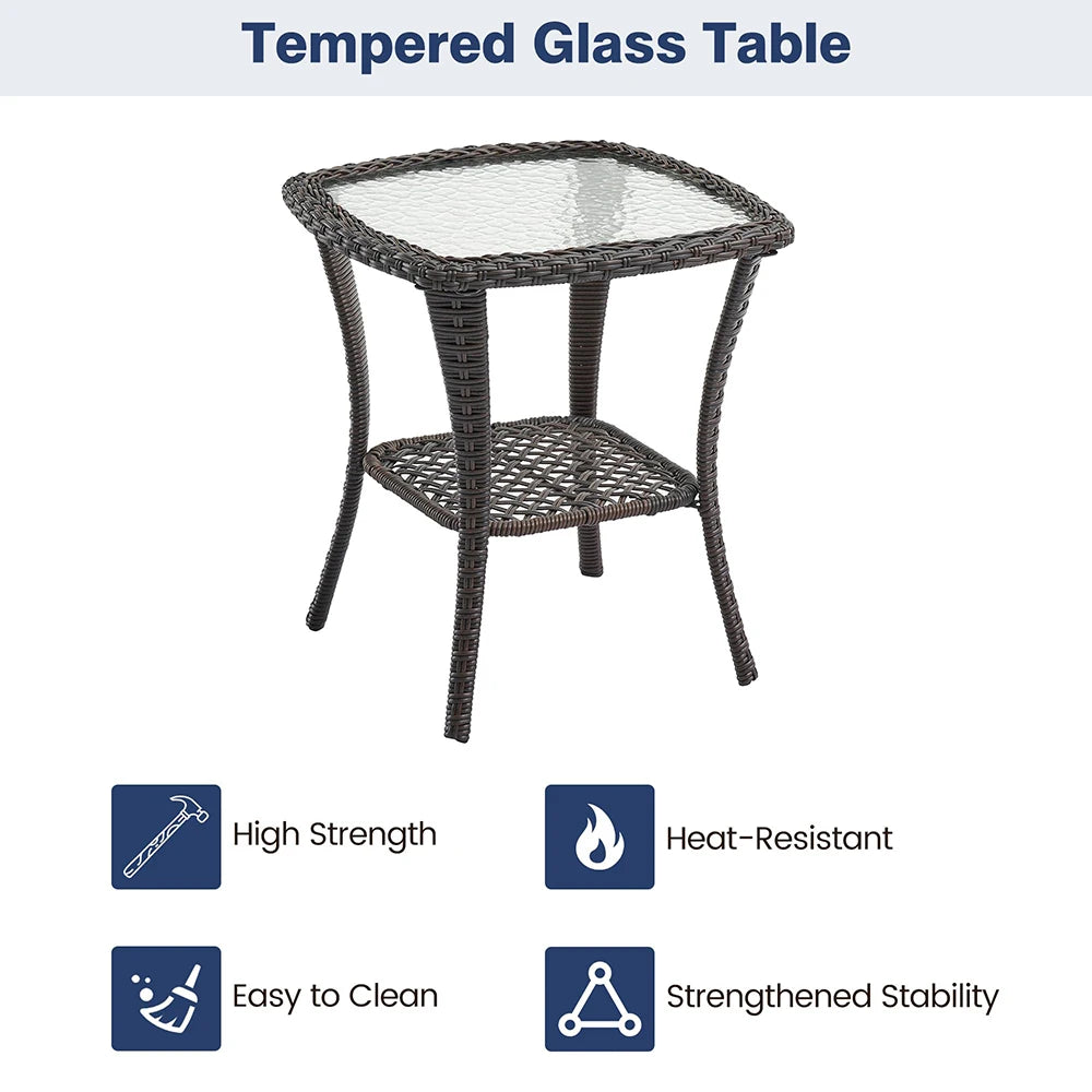 HiMISS 3-Piece Wicker Patio Set Swivel Rocking Chairs Glass Table