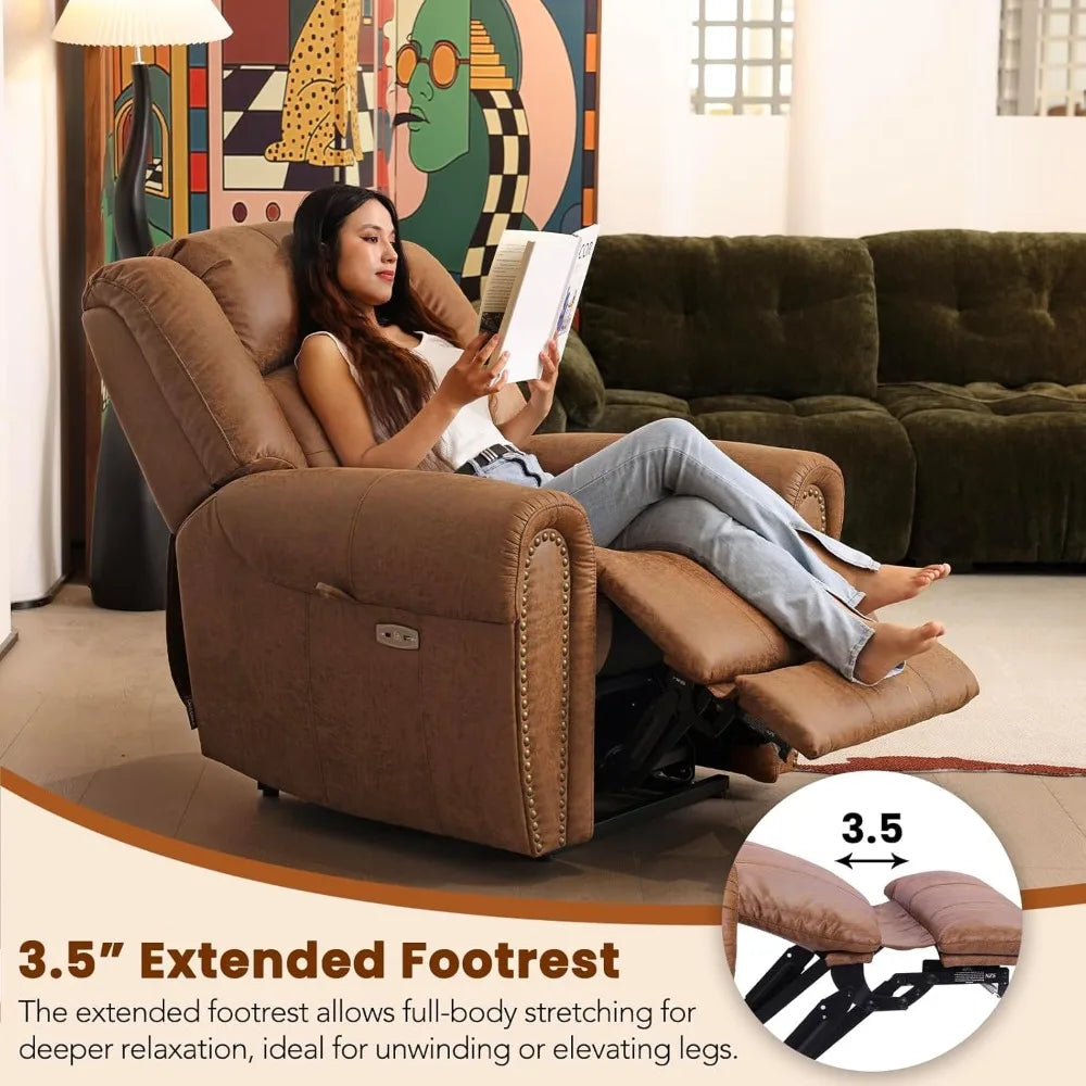 Nut Brown Lay Flat Power Lift Recliner With Heat Massage