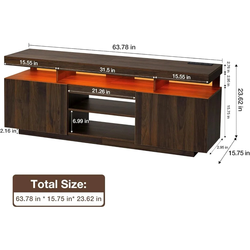 75 Inch LED TV Stand Modern Tall Entertainment Walnut
