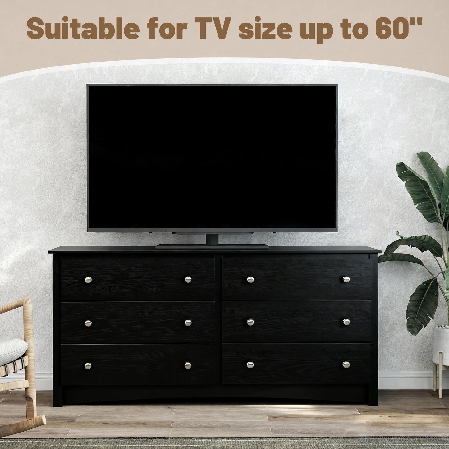 JHK Six Drawer Wood Dresser Cabinet For Living Room Storage