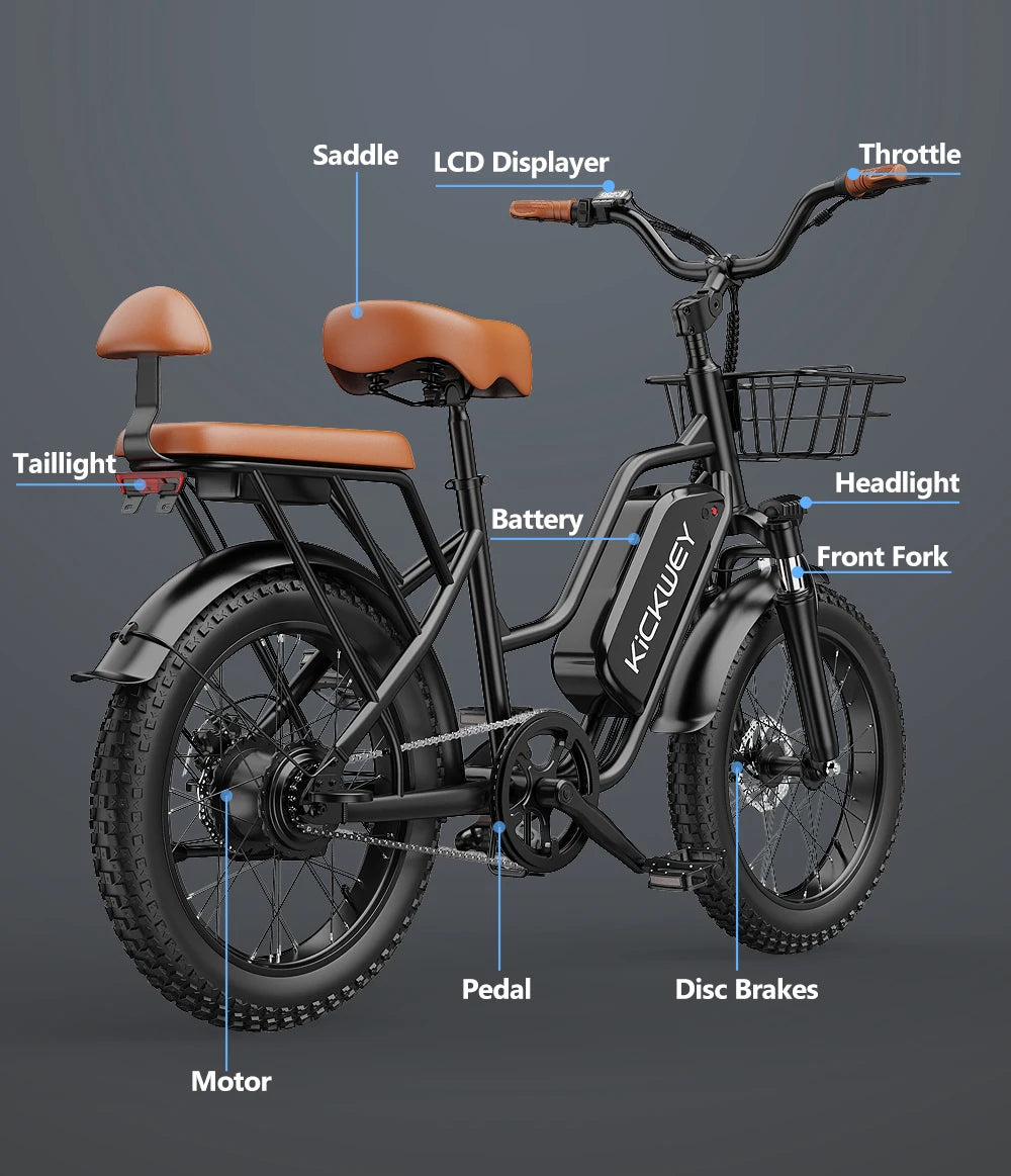 Electric Mountain Bike 20 Inch 1500W 50 Mile Range 32MPH
