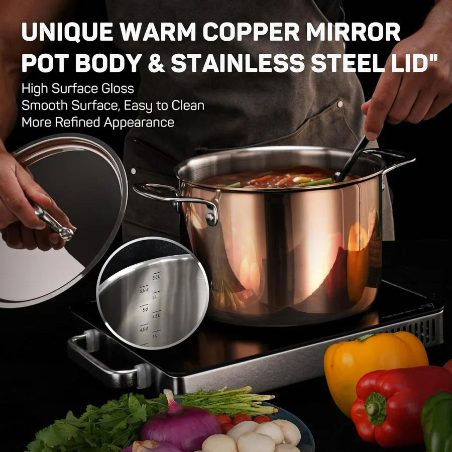 18 10 Stainless Steel Pot And Pan Set 10 Piece With Copper Exterior Induction Cookware And Stainless Lids