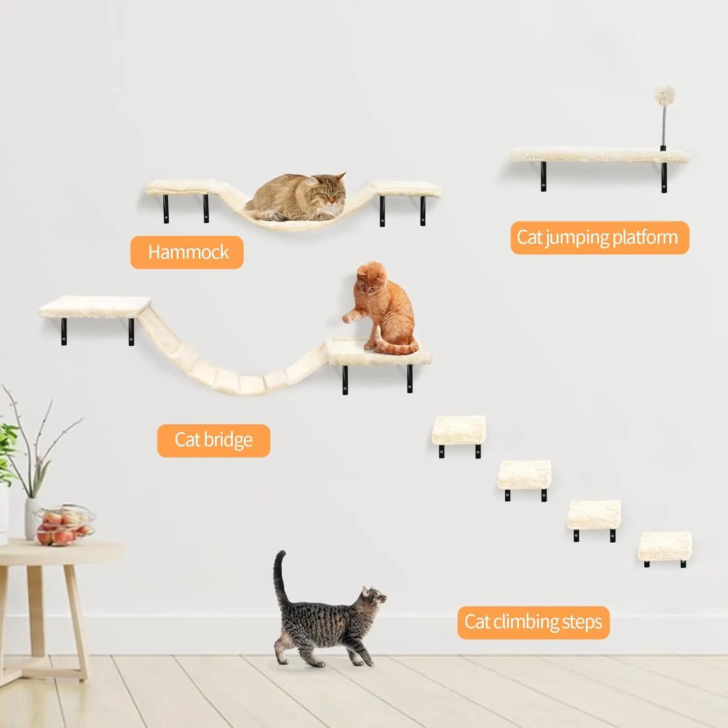Wall Mounted Cat Climber Set With Shelves Bridge Hammock