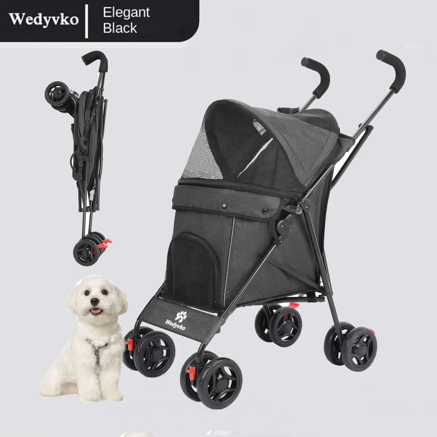 Wedyvko Pet Dog Stroller Four Wheel With Brakes And Storage