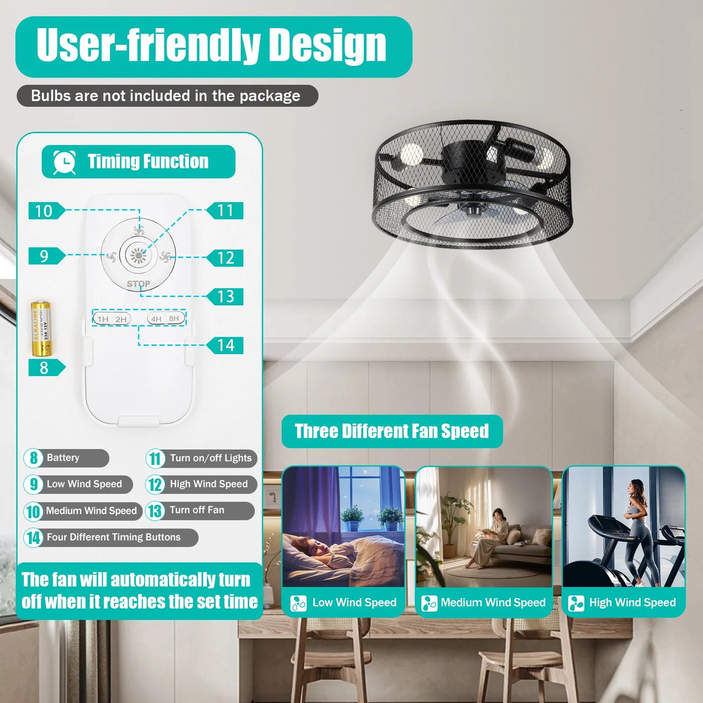 BT210 Ceiling Fan Light With Remote Control 3 Speed