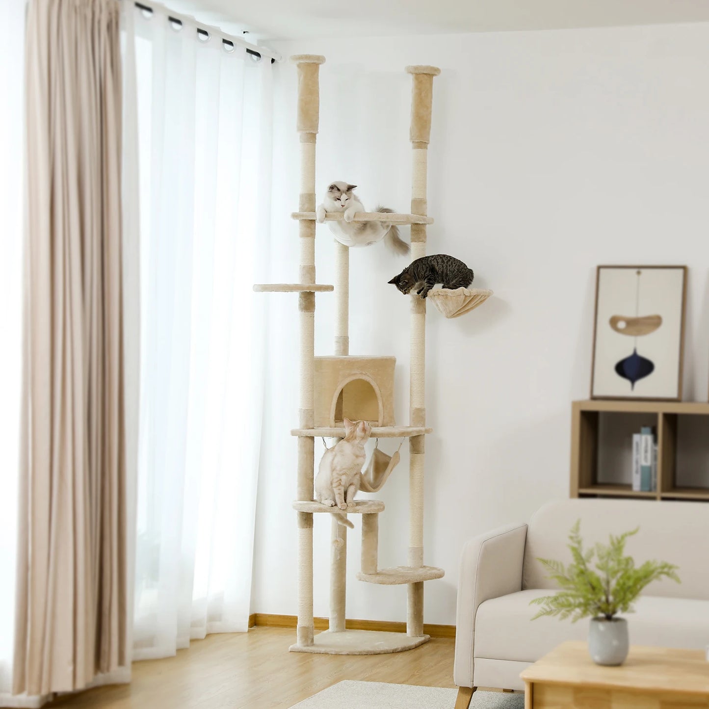 Adjustable Floor to Ceiling Cat Tree with Cozy Perches