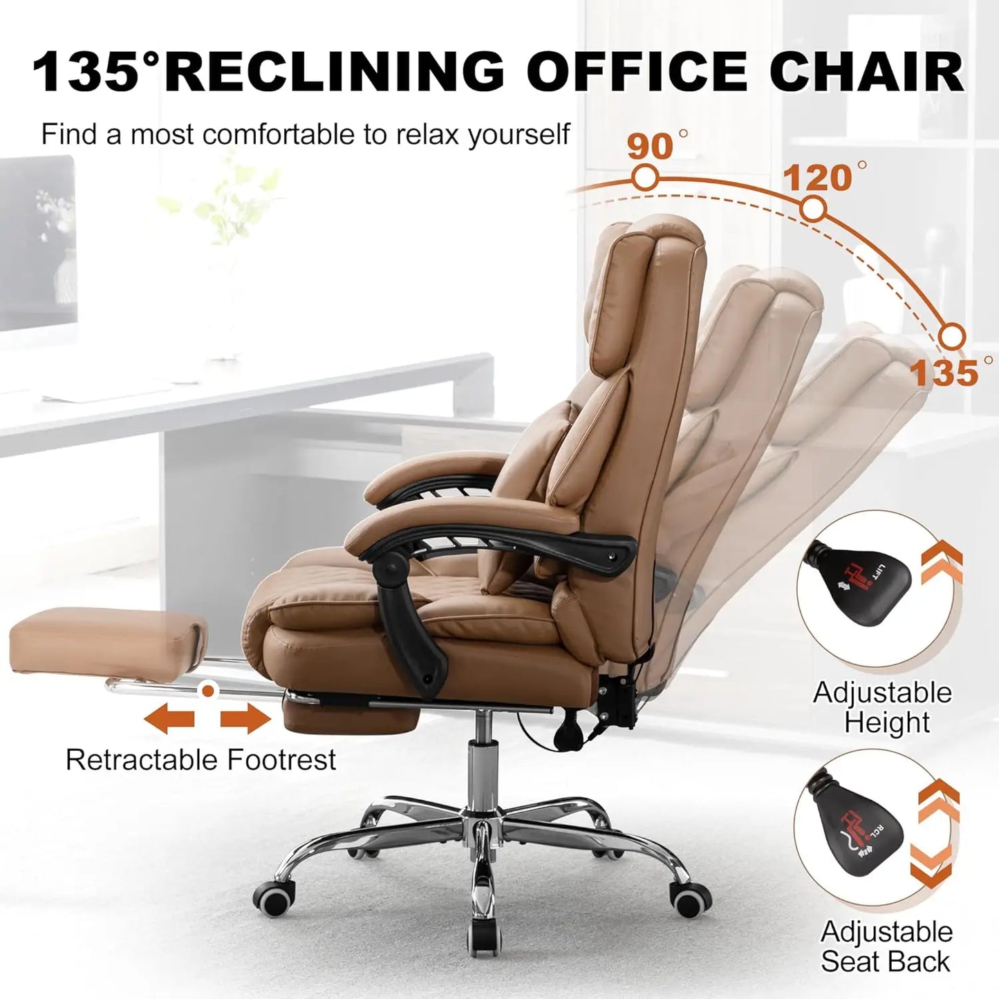 Executive Kneading Massage Office Chair With Heated Reclining Footrest