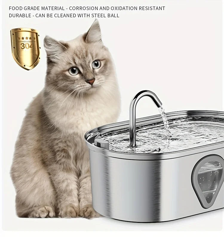 Automatic Stainless Steel Cat Water Fountain with LED Light