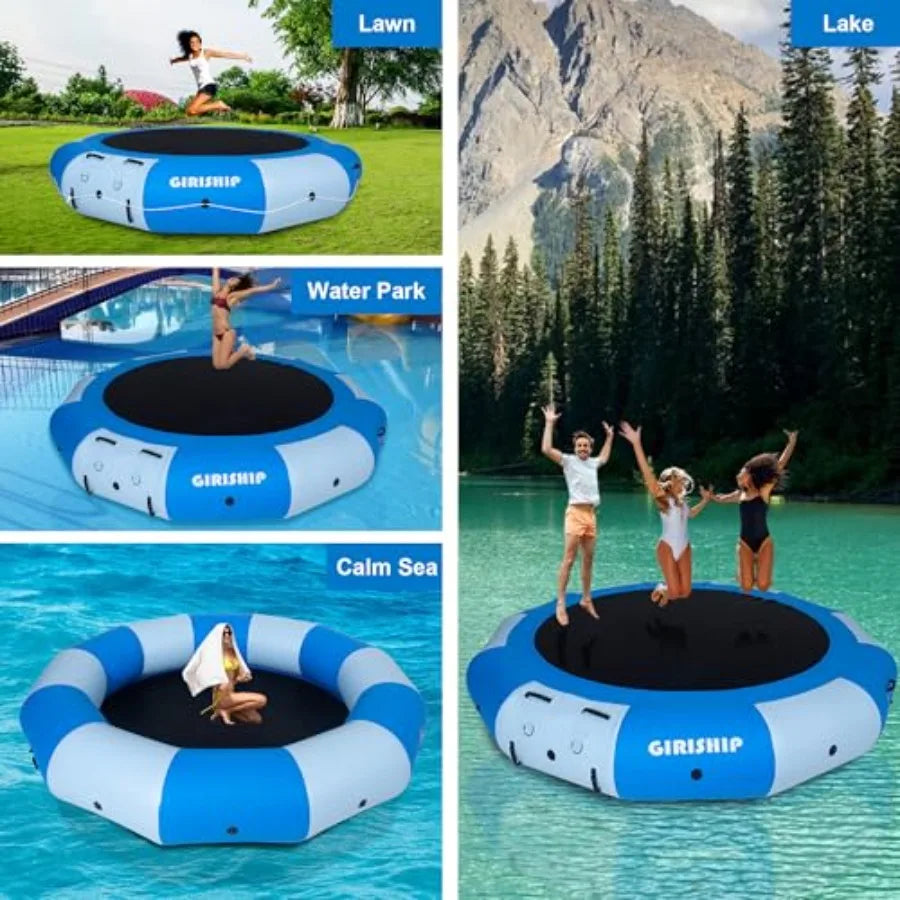 Inflatable Water Trampoline for Lakes and Pools With Rope Ladder