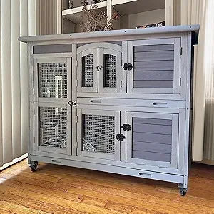 Indoor Outdoor Rabbit Hutch On Wheels With Tray 47 Inch