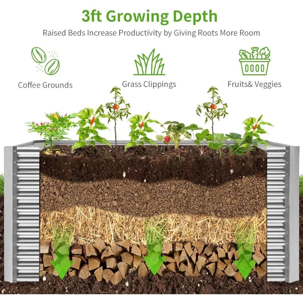 Land Guard 8x4x3ft Galvanized Raised Garden Bed 36 Inch Tall