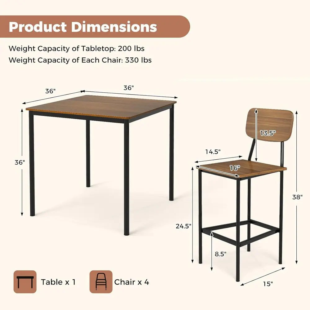 Compact Dining Table Set With Steel Frame For Four
