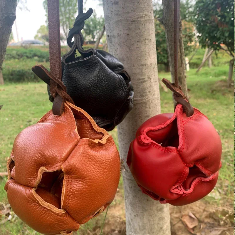Leather Dog Training Ball Toy With Handle Tug Bite Fetch