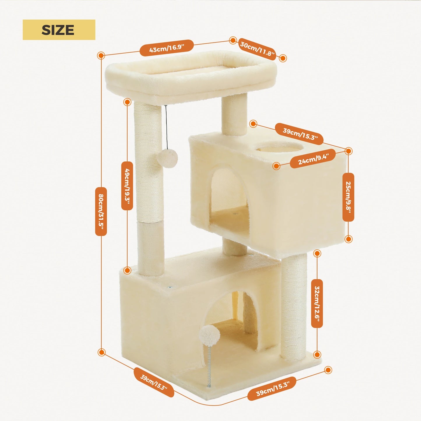 Large Multi-Level Cat Tree with Spacious Condos and Toys