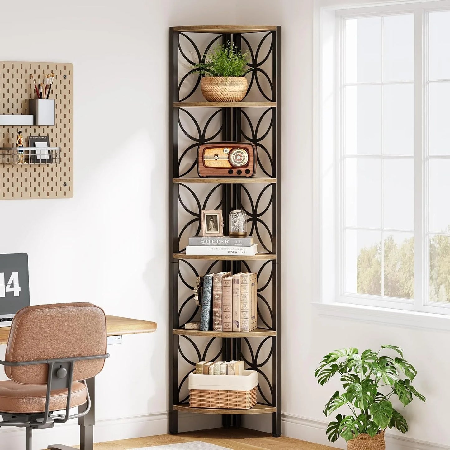 Little Tree 6 Tier Corner Shelf Industrial Bookshelf Display