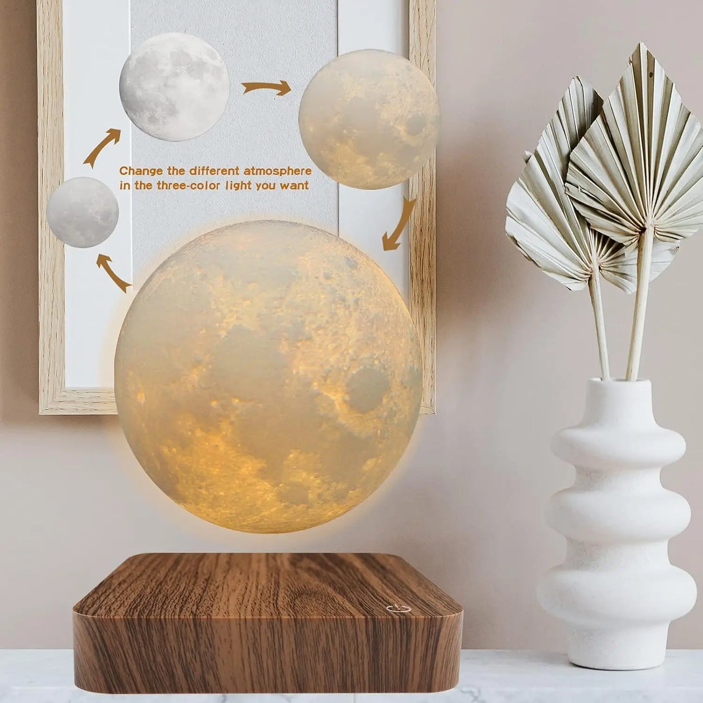 Mexllex Magnetic Floating Moon Lamp With Wooden Base Led Nightlight