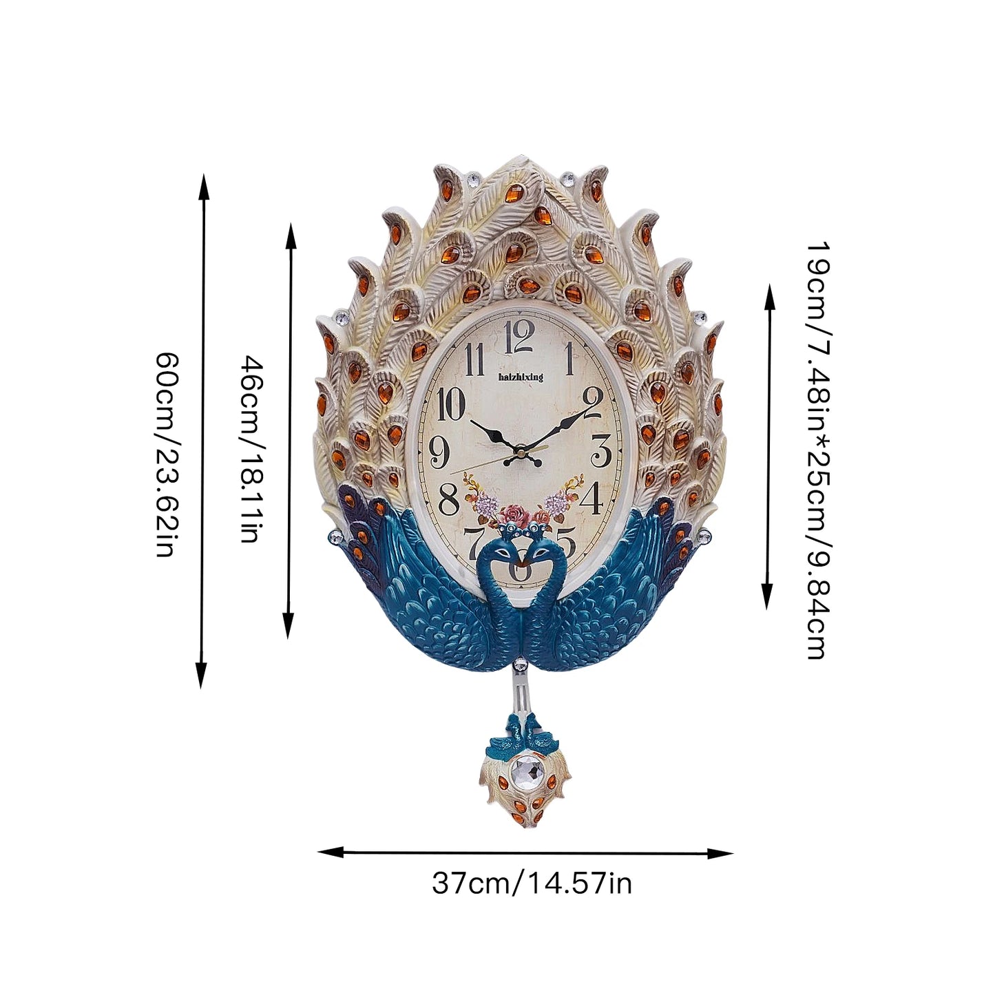 Elegant Wall Clock With Pendulum And Feathers Quartz Gift