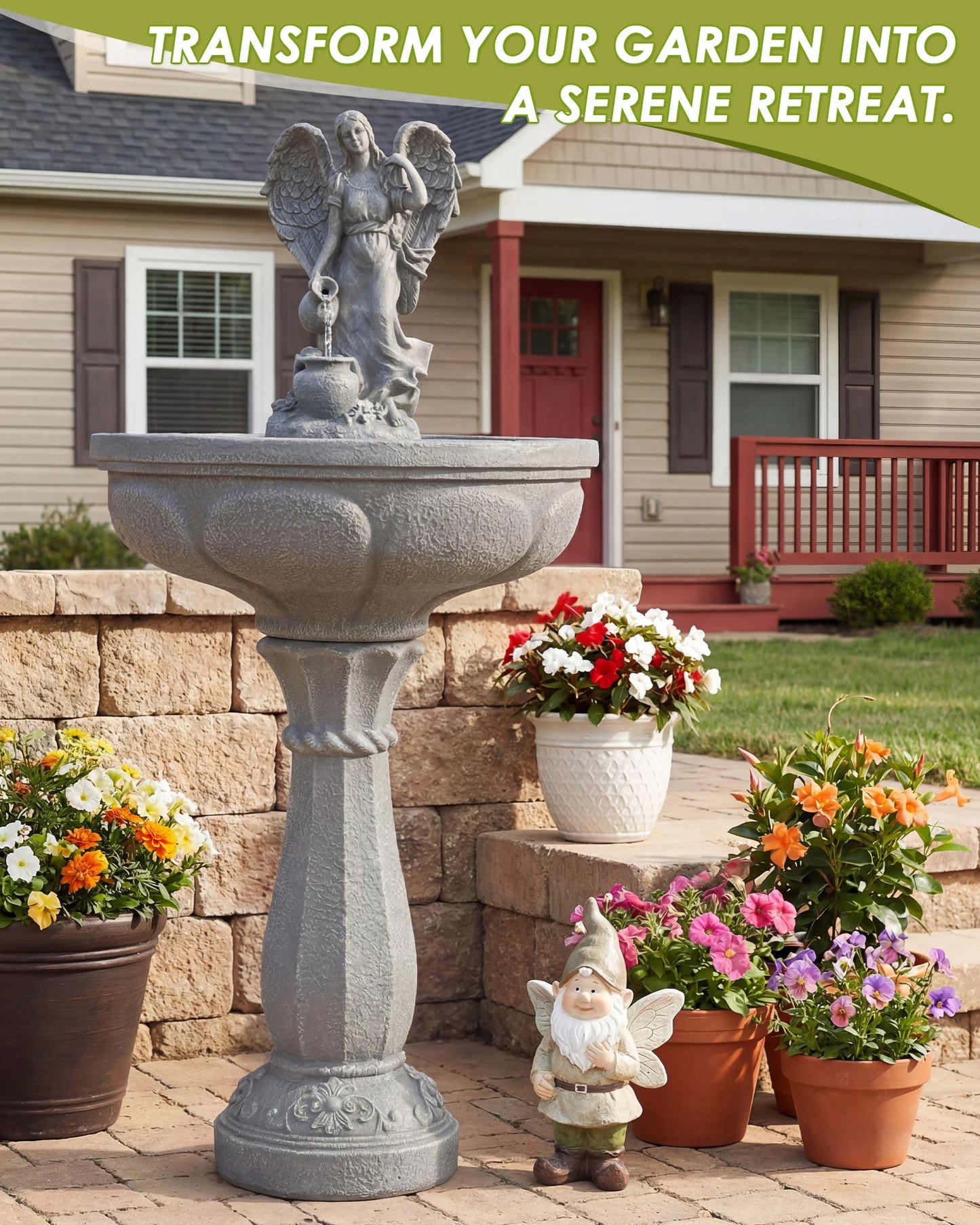 Outdoor Water Fountain Cascading Waterfall With Whisper Quiet Pump