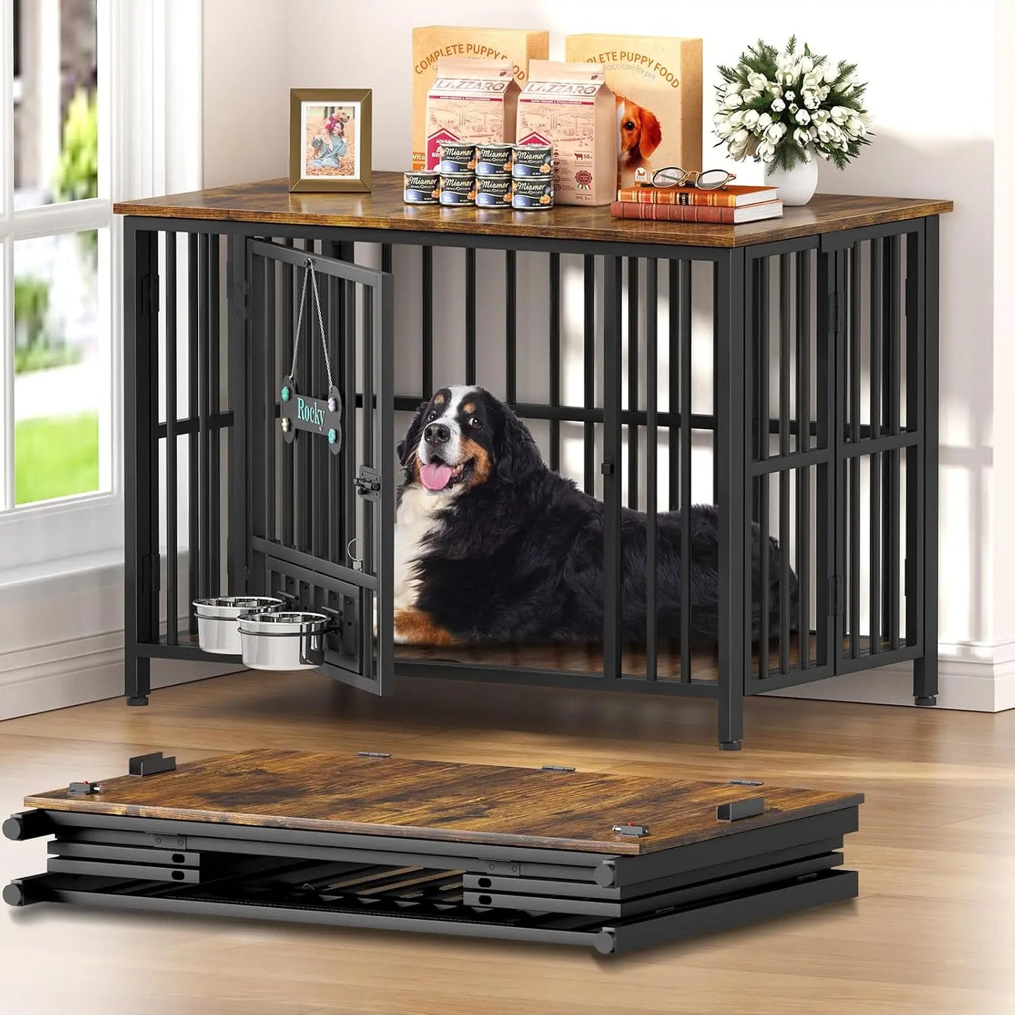 Foldable Wooden Dog Crate Furniture Indoor Kennel Durable