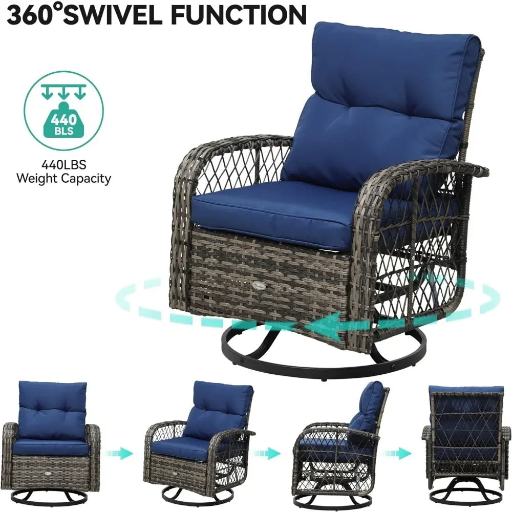 3 Piece Wicker Swivel Glider Rocker Bistro Set for Outdoors