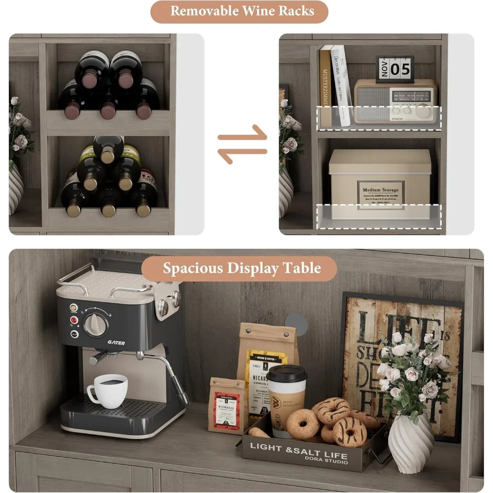 Charge Kitchen Pantry Cabinet With Wine Rack And Microwave Stand