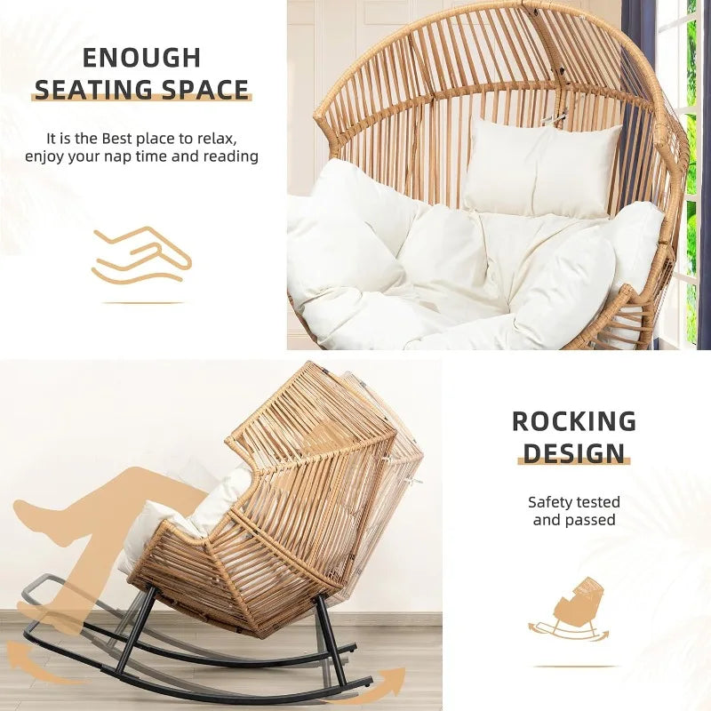 Wicker Egg Chair PE Rattan Rocking Chair With Cushion