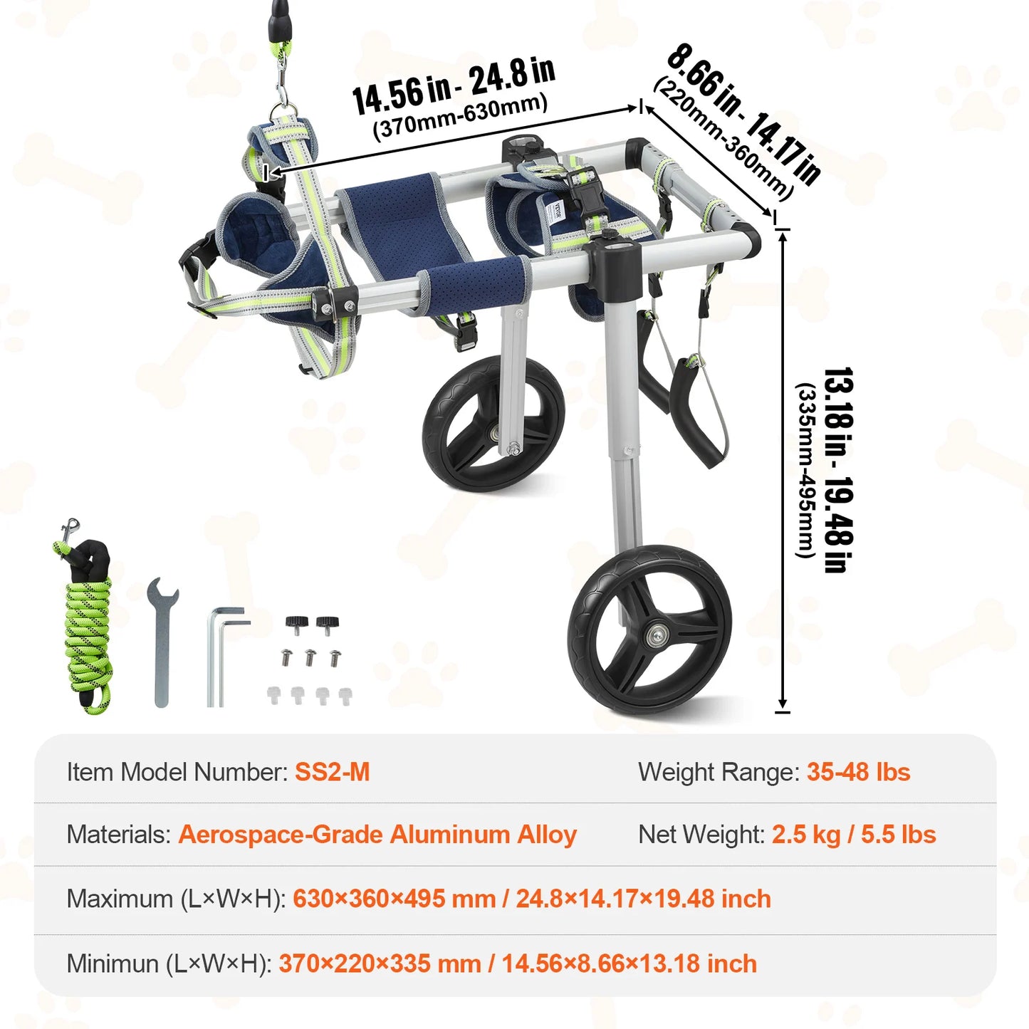 SucceBuy 2 Wheel Dog Wheelchair For Hind Legs Disabled Pets