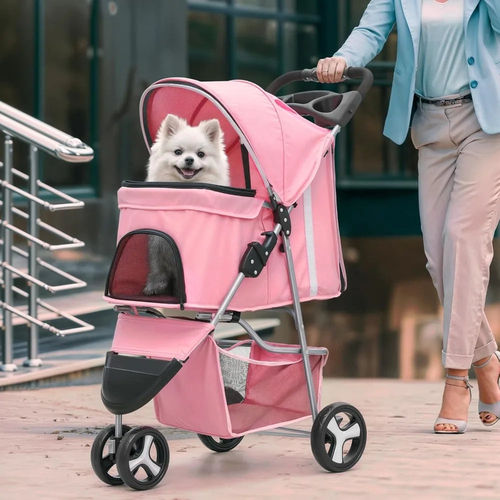 3-Wheel Foldable Pet Stroller For Small And Medium Dogs Cats