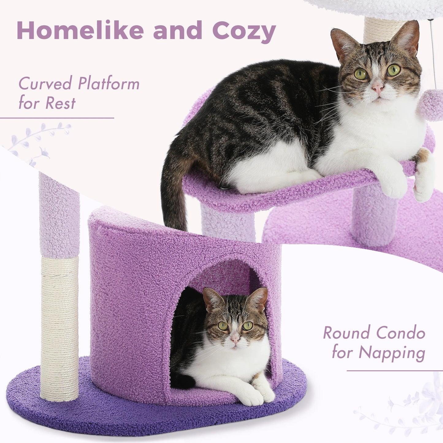 Cozy Cactus Cat Tree with Curved Perch and Scratching Post