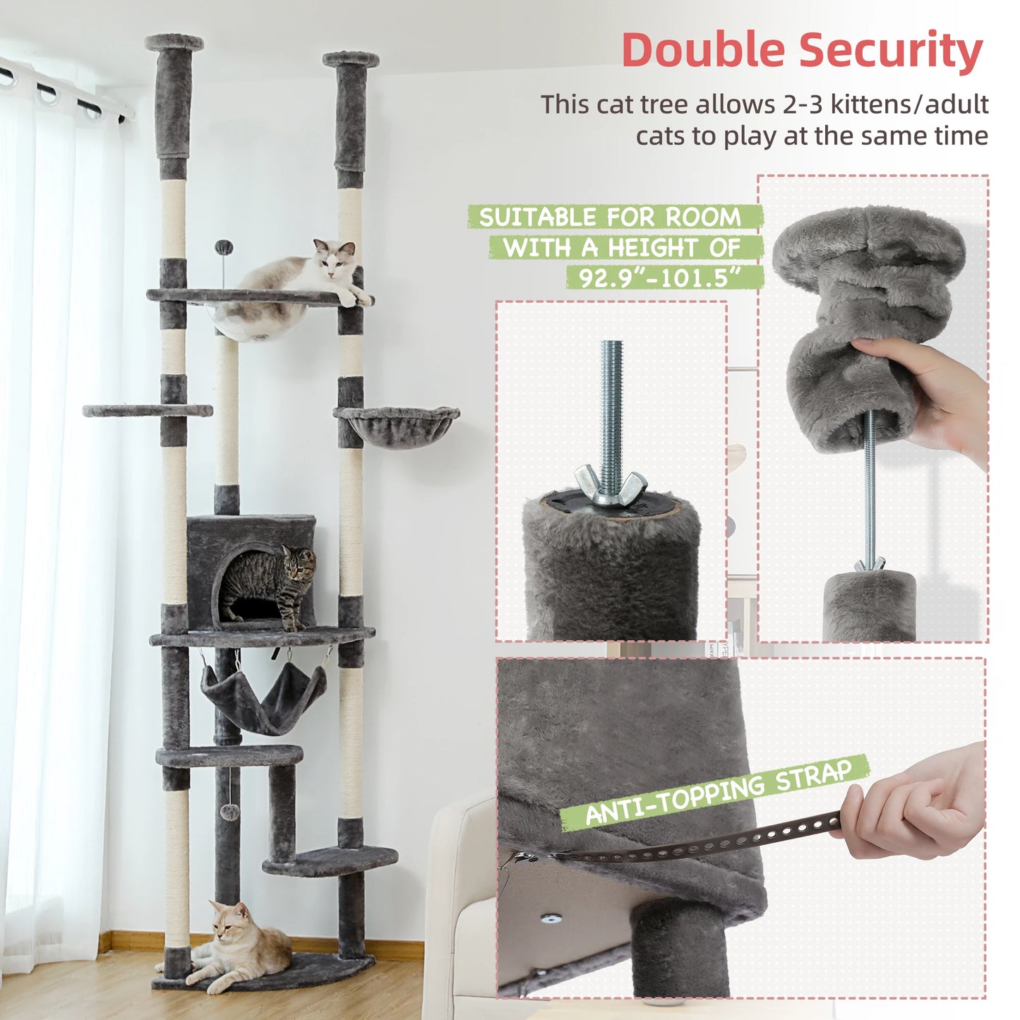 Adjustable Floor to Ceiling Cat Tree with Cozy Perches