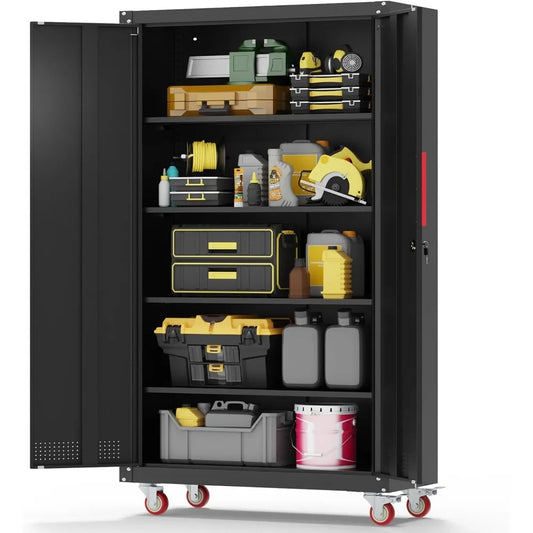 Heavy Duty Metal Garage Cabinet With Wheels And Adjustable Shelves