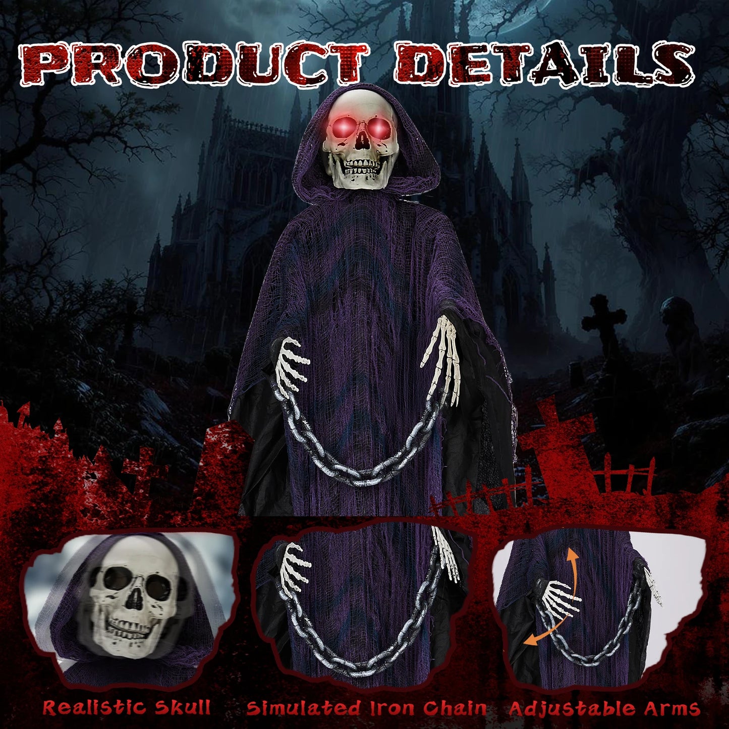 6ft Life Size Grim Reaper Animatronic Outdoor Decor Sound