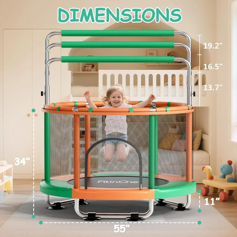 55 Inch Toddler Mini Trampoline with Swing and Gymnastics Bar