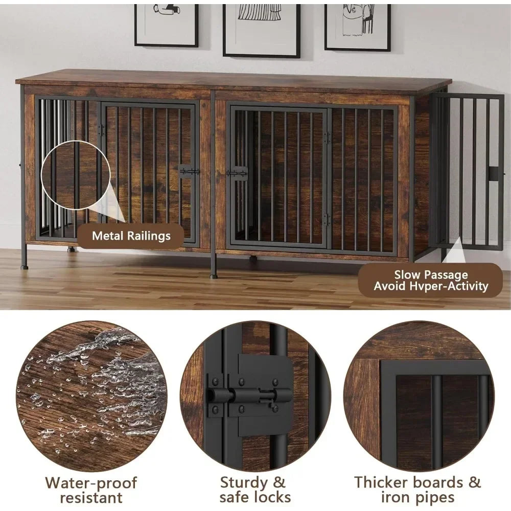 Extra Large Double Dog Crate Furniture for Two Dogs 78 Inch