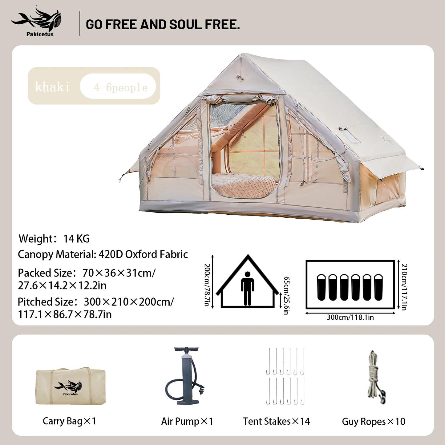 Pakicetus Inflatable Camping Tent With Skylight And Quick Air Flow