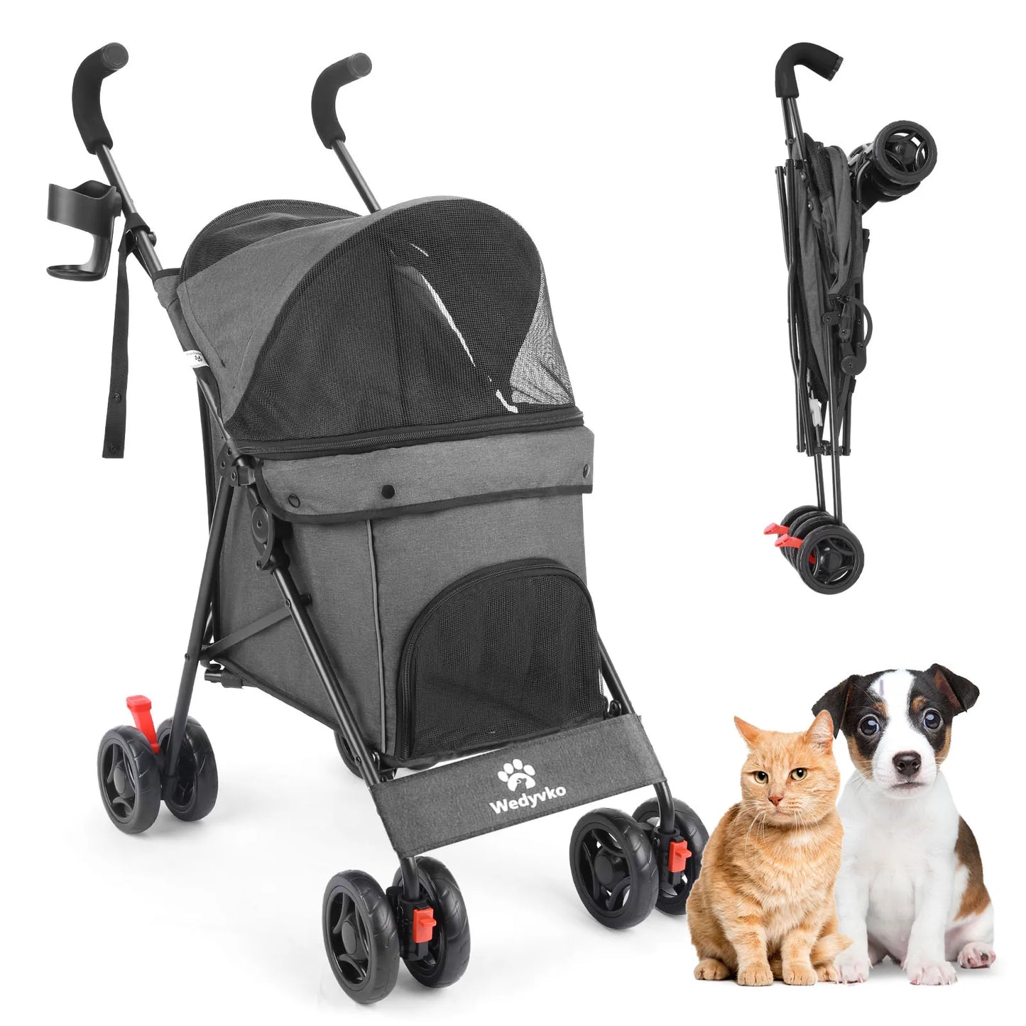Wedyvko Pet Dog Stroller Four Wheel With Brakes And Storage