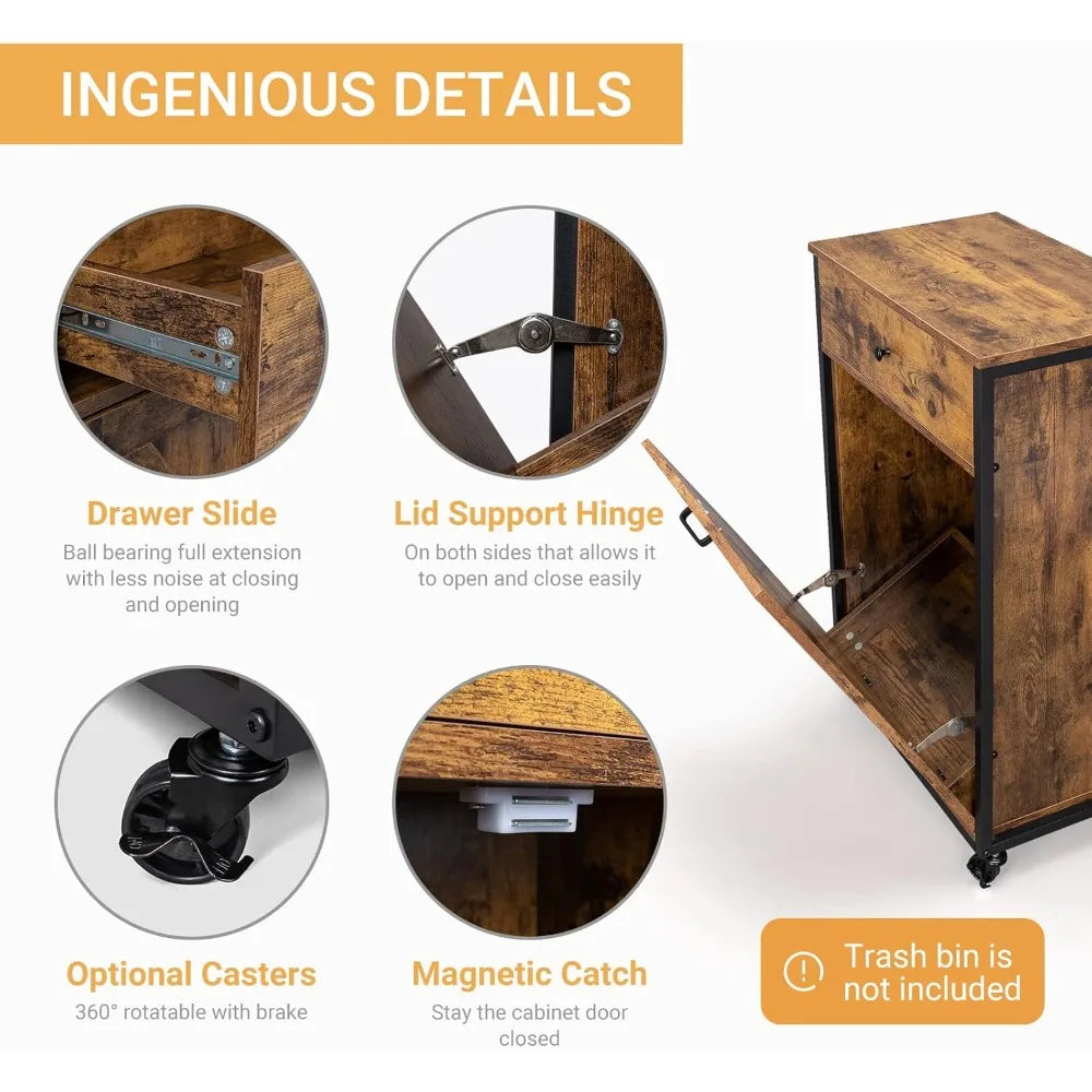VINGLI Tilt Out Trash Cabinet Wood Hidden Trash Can Kitchen