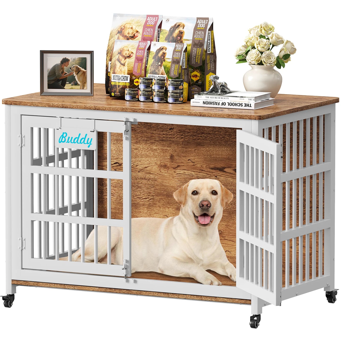 Dog Crate Furniture With Casters Heavy Duty Kennel For Indoor Use TV Stand
