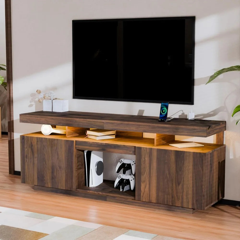 75 Inch LED TV Stand Modern Tall Entertainment Walnut