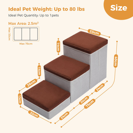 3 Tier Dog Stairs Foldable With Storage Box Non Slip Ramp