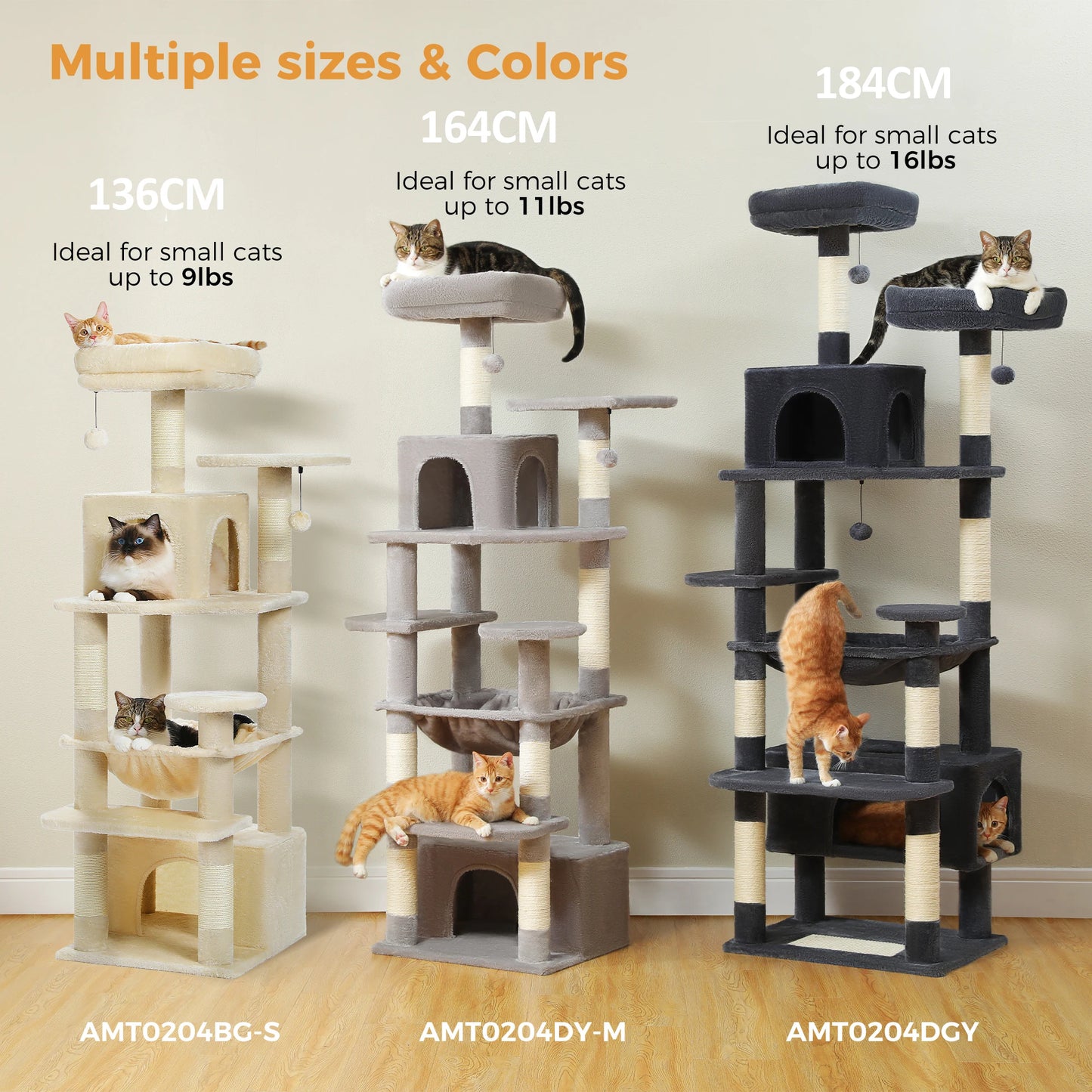 184CM Large Cat Tree Tower with Hammock and Scratching Posts