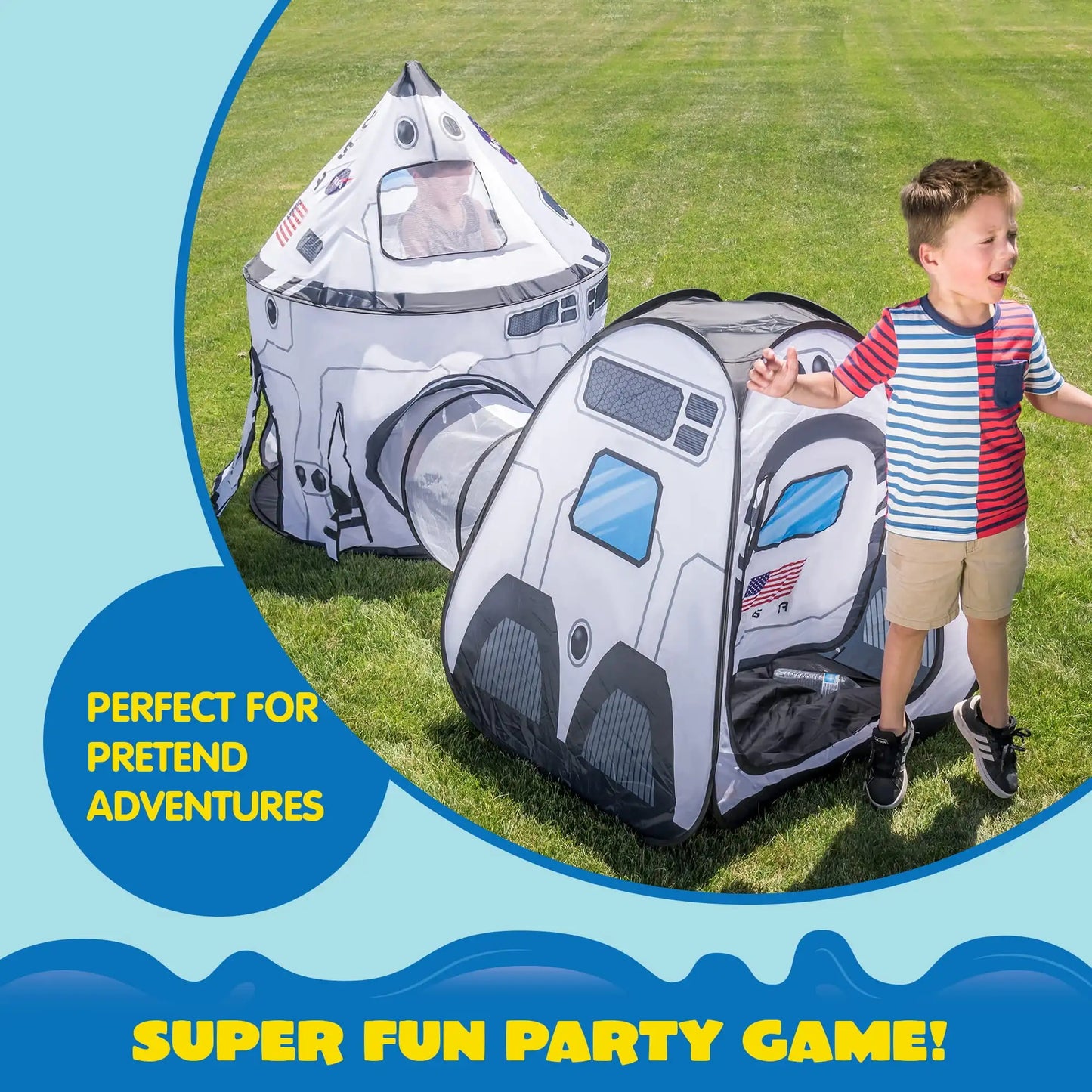 Joyfy Rocket Ship Play Tent Set With Pop Up Tunnel