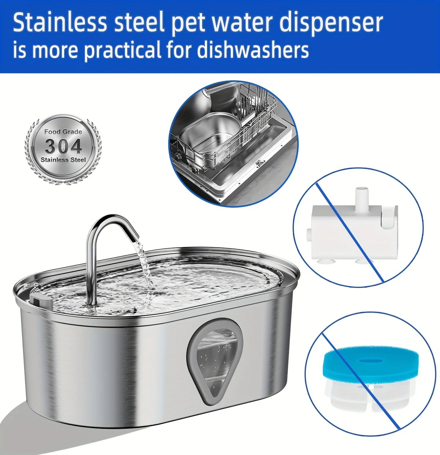 Automatic Stainless Steel Cat Water Fountain with LED Light