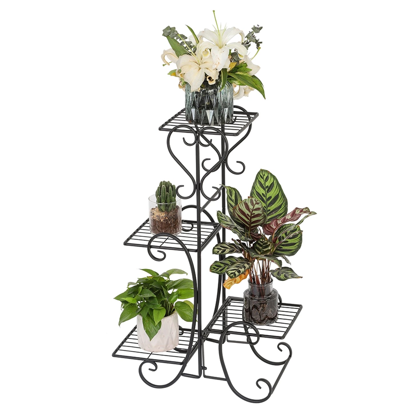 Black Metal Square Flower Shelves Plant Stand for Indoor Outdoor