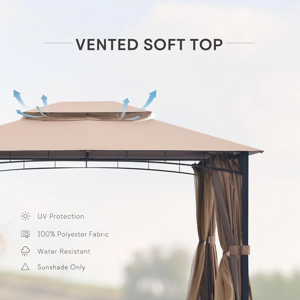 Heavy Duty 10x12 Patio Gazebo with Double Roof and Privacy Curtains